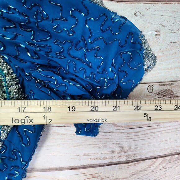 Vintage Alyce Designs Blue Sequin Gown With Beaded Patterns Long Sleeves & Front - Picture 11 of 11